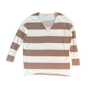 Modern Soul Ultra Soft Striped Long Sleeve V Neck Casual Relaxed Tunic Sweater S